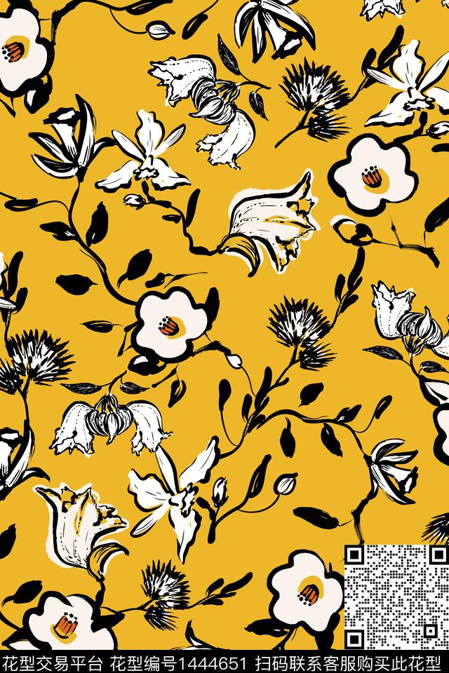 清爽底花卉年轻女性花卉数码印花华亿平台下载（图片编号: 1444651） - 瓦栏（Walan）