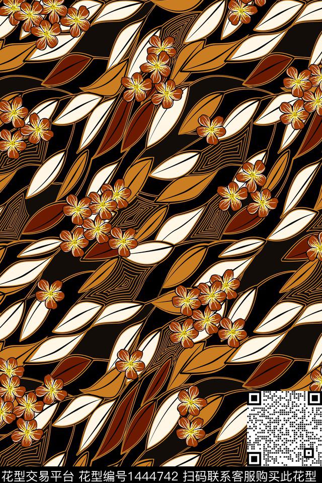 绿植树叶民族风花卉数码印花华亿平台下载（图片编号: 1444742） - 瓦栏（Walan）