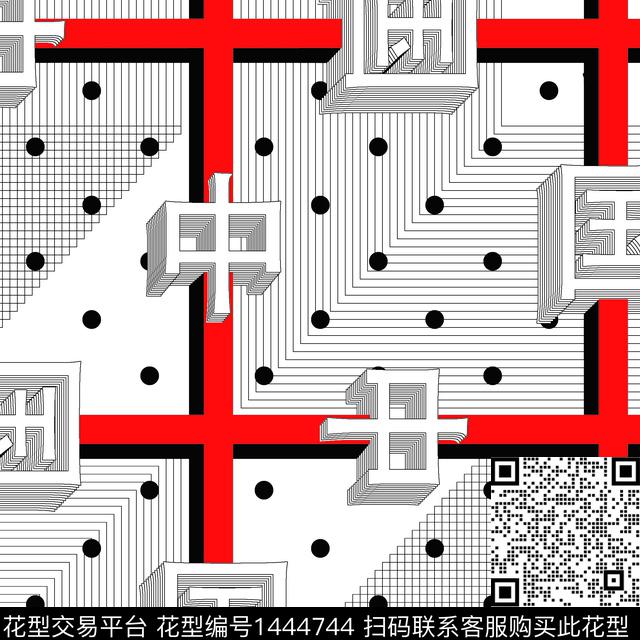 男装满版花几何格子数码印花华亿平台下载（图片编号: 1444744） - 瓦栏（Walan）