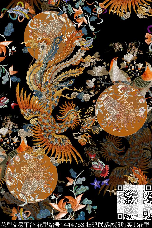 复古香云纱中国风数码印花华亿平台下载（图片编号: 1444753） - 瓦栏（Walan）