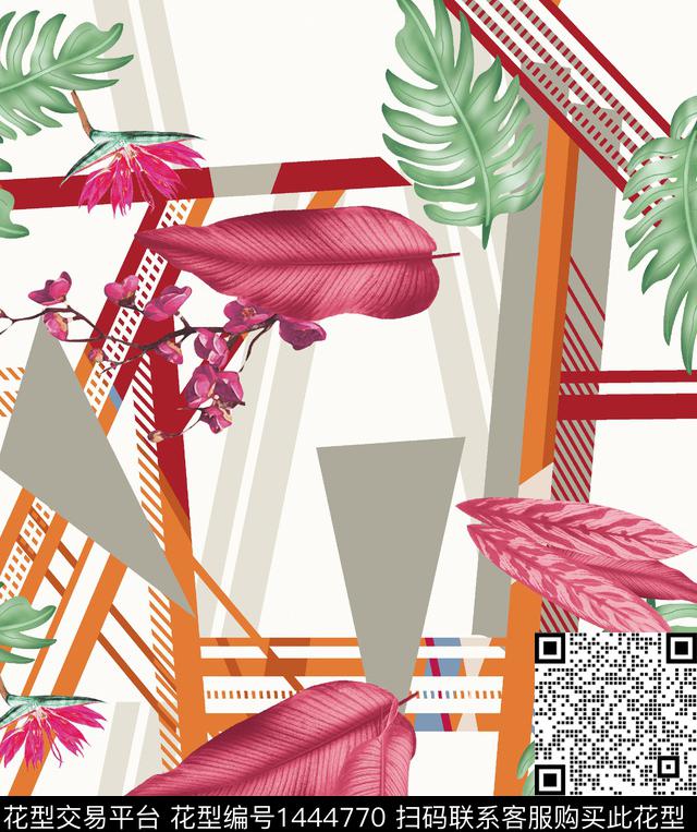 棕榈树热带华亿平台几何风数码印花华亿平台下载（图片编号: 1444770） - 瓦栏（Walan）