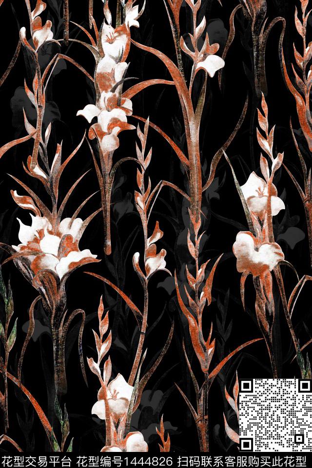 花卉大牌风抽象数码印花华亿平台下载（图片编号: 1444826） - 瓦栏（Walan）