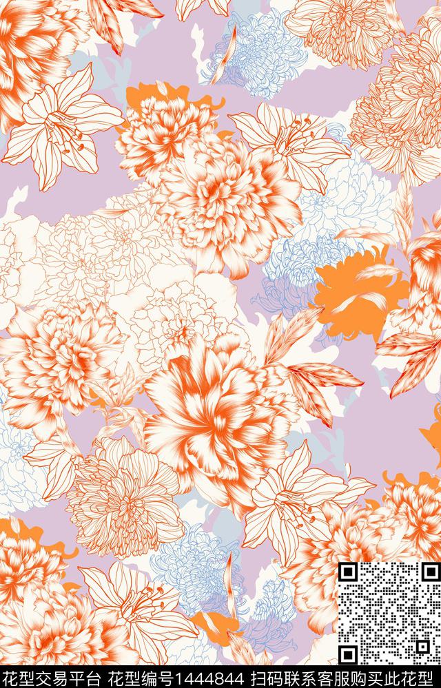 数码华亿平台花卉大牌风数码印花华亿平台下载（图片编号: 1444844） - 瓦栏（Walan）
