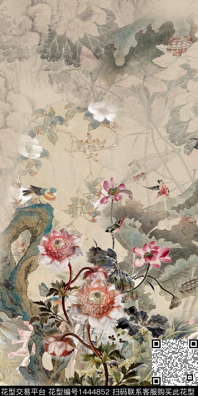 数码华亿平台花卉中国风数码印花华亿平台下载（图片编号: 1444852） - 瓦栏（Walan）