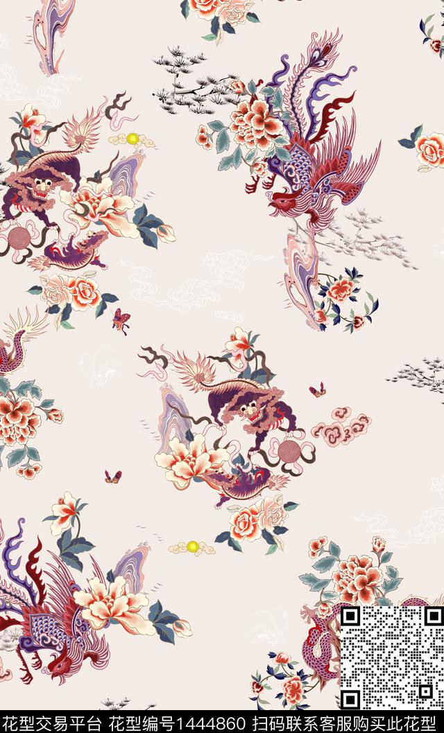 中国风香云纱龙数码印花华亿平台下载（图片编号: 1444860） - 瓦栏（Walan）