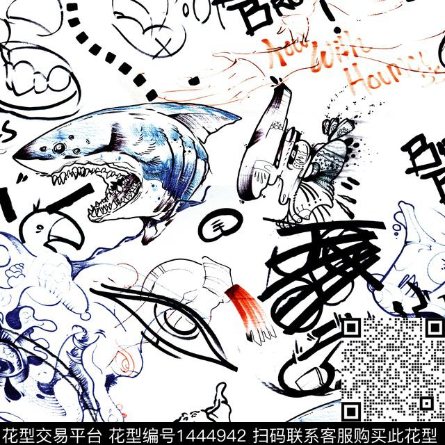 字母涂鸦卡通数码印花华亿平台下载（图片编号: 1444942） - 瓦栏（Walan）