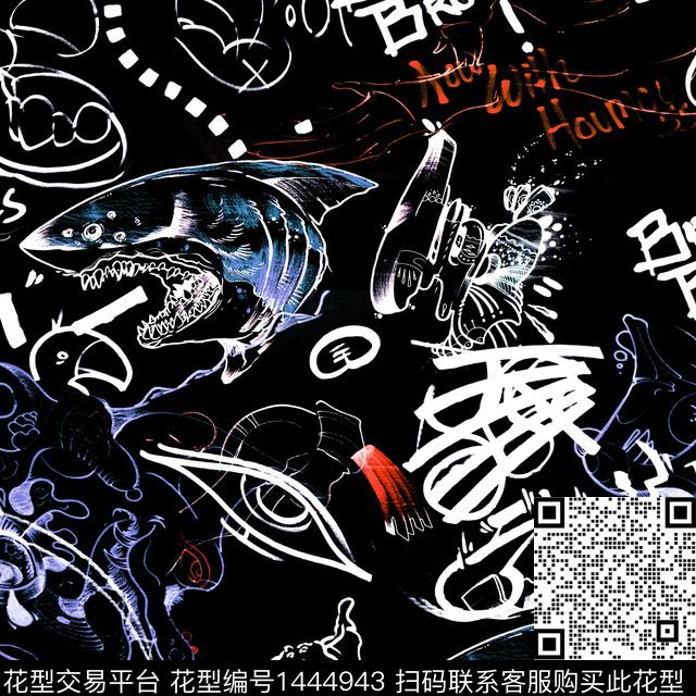 字母涂鸦卡通数码印花华亿平台下载（图片编号: 1444943） - 瓦栏（Walan）