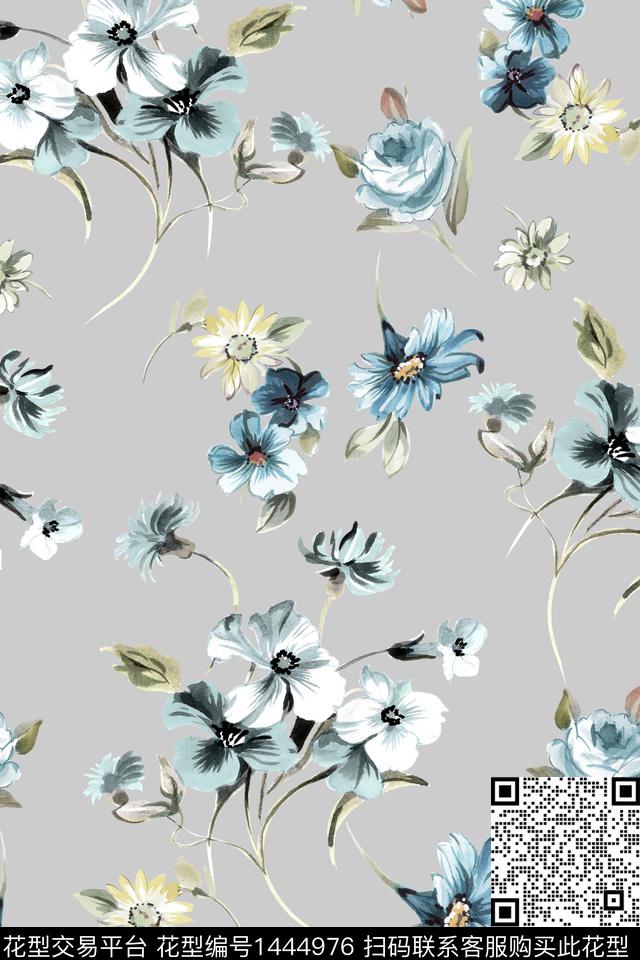 清爽底花卉花卉大牌风数码印花华亿平台下载（图片编号: 1444976） - 瓦栏（Walan）