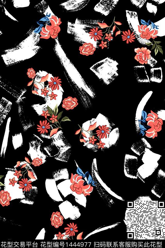 几何花卉几何抽象花卉数码印花华亿平台下载（图片编号: 1444977） - 瓦栏（Walan）