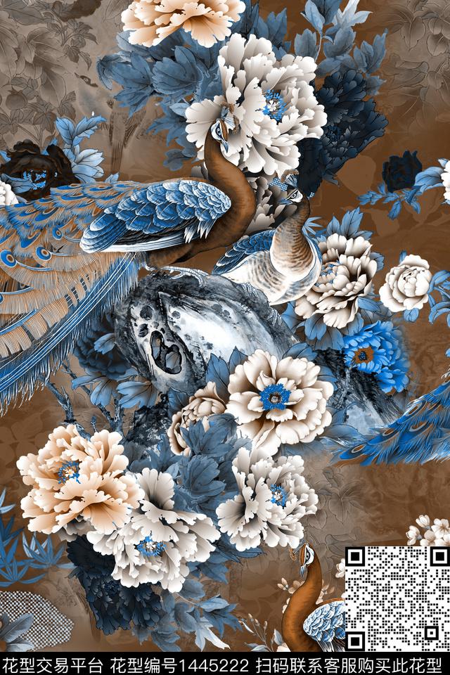 时尚花卉真丝数码印花华亿平台下载（图片编号: 1445222） - 瓦栏（Walan）