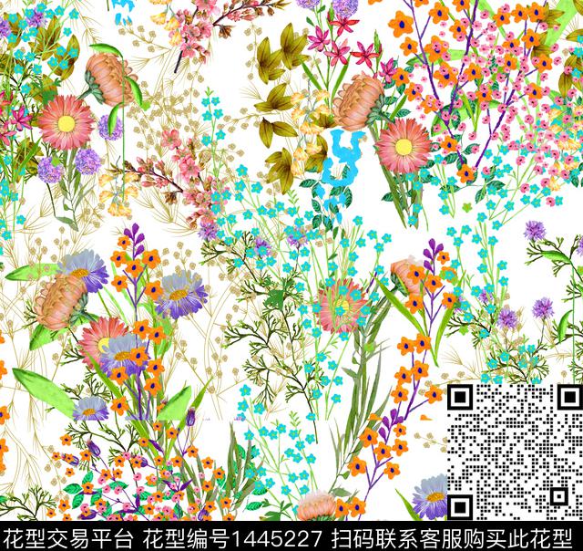 复古花卉大牌风数码印花华亿平台下载（图片编号: 1445227） - 瓦栏（Walan）
