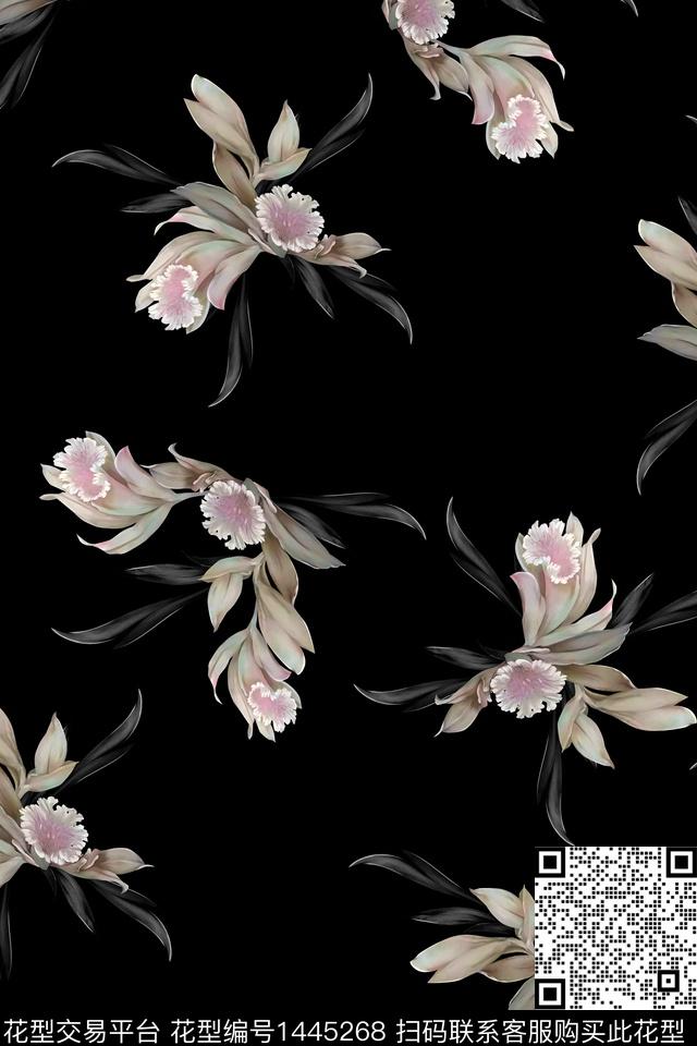 花卉香云纱大牌风数码印花华亿平台下载（图片编号: 1445268） - 瓦栏（Walan）