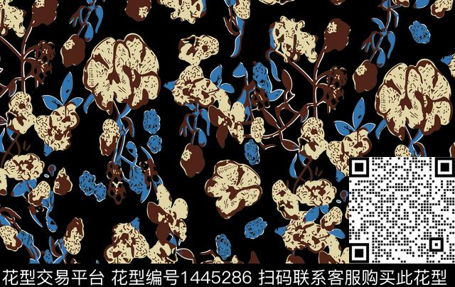 花卉大牌风抽象数码印花华亿平台下载（图片编号: 1445286） - 瓦栏（Walan）