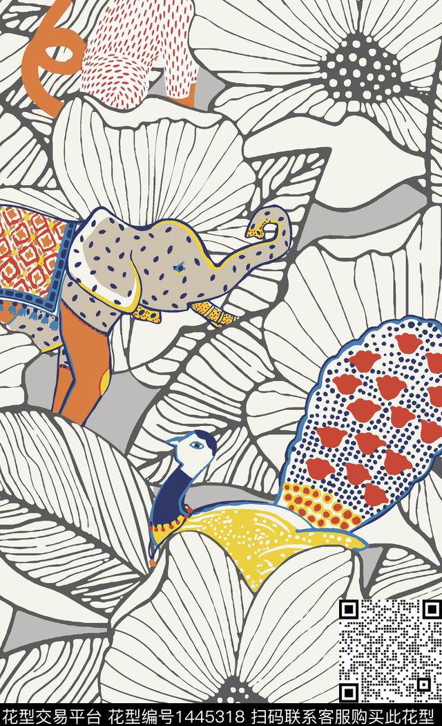 卡通动物花卉女装传统印花华亿平台下载（图片编号: 1445318） - 瓦栏（Walan）