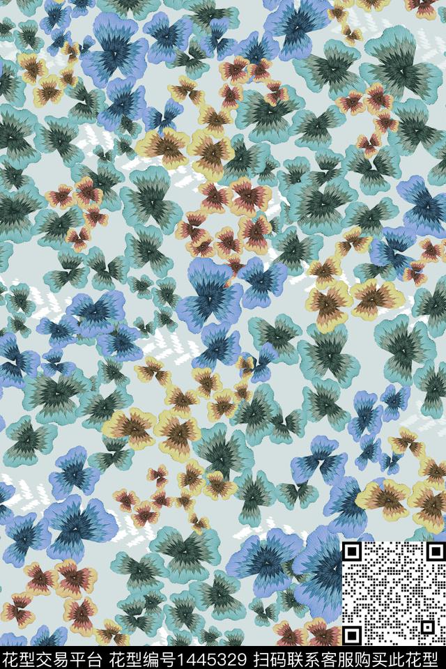 肌理花卉小清新数码印花华亿平台下载（图片编号: 1445329） - 瓦栏（Walan）