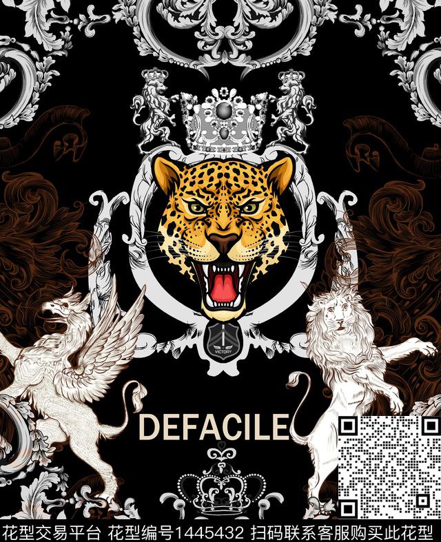 字母定位花豹纹数码印花华亿平台下载（图片编号: 1445432） - 瓦栏（Walan）