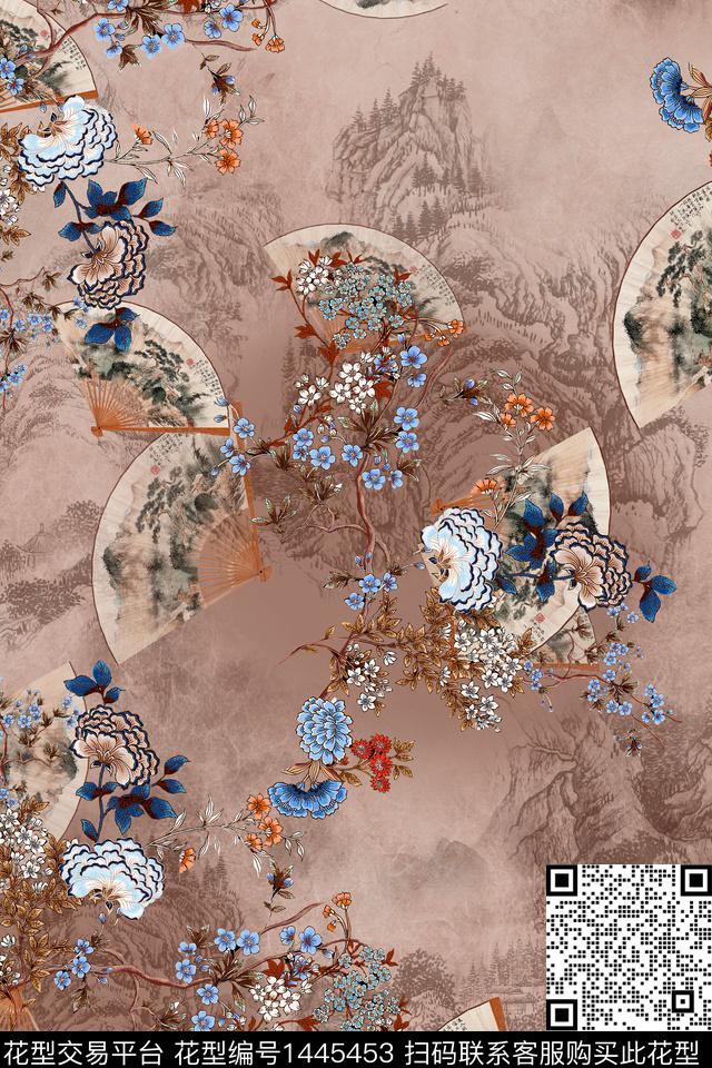 花卉真丝中国风数码印花华亿平台下载（图片编号: 1445453） - 瓦栏（Walan）