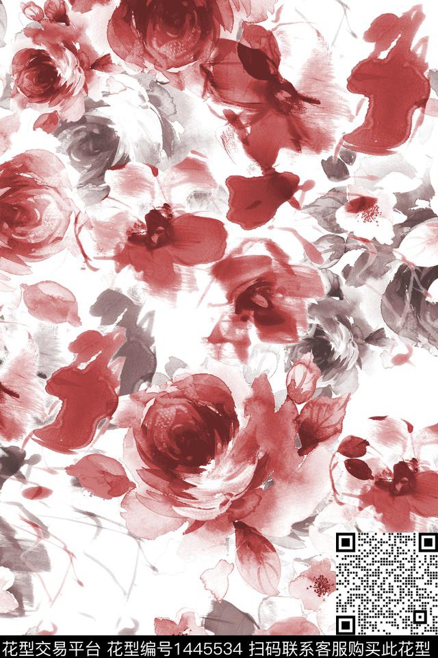 抽象花卉清爽底花卉花卉数码印花华亿平台下载（图片编号: 1445534） - 瓦栏（Walan）