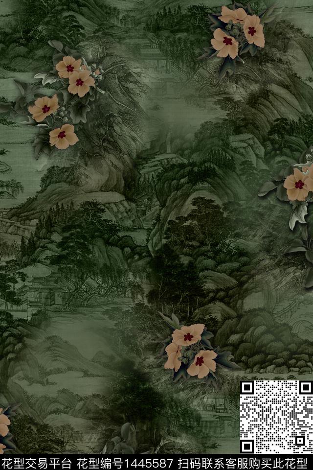 花卉真丝中国风数码印花华亿平台下载（图片编号: 1445587） - 瓦栏（Walan）