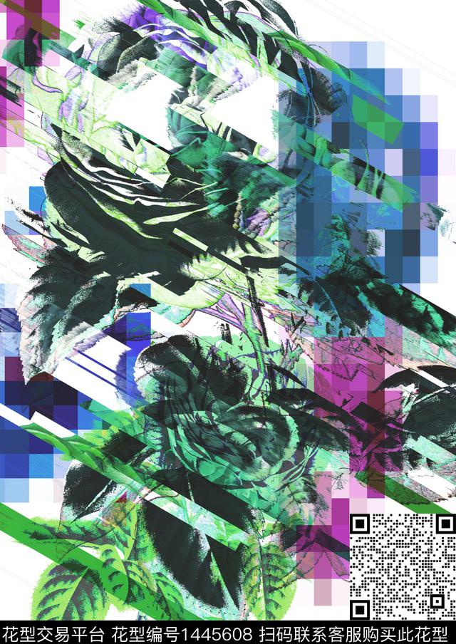 鲜花炫彩抽象数码印花华亿平台下载（图片编号: 1445608） - 瓦栏（Walan）