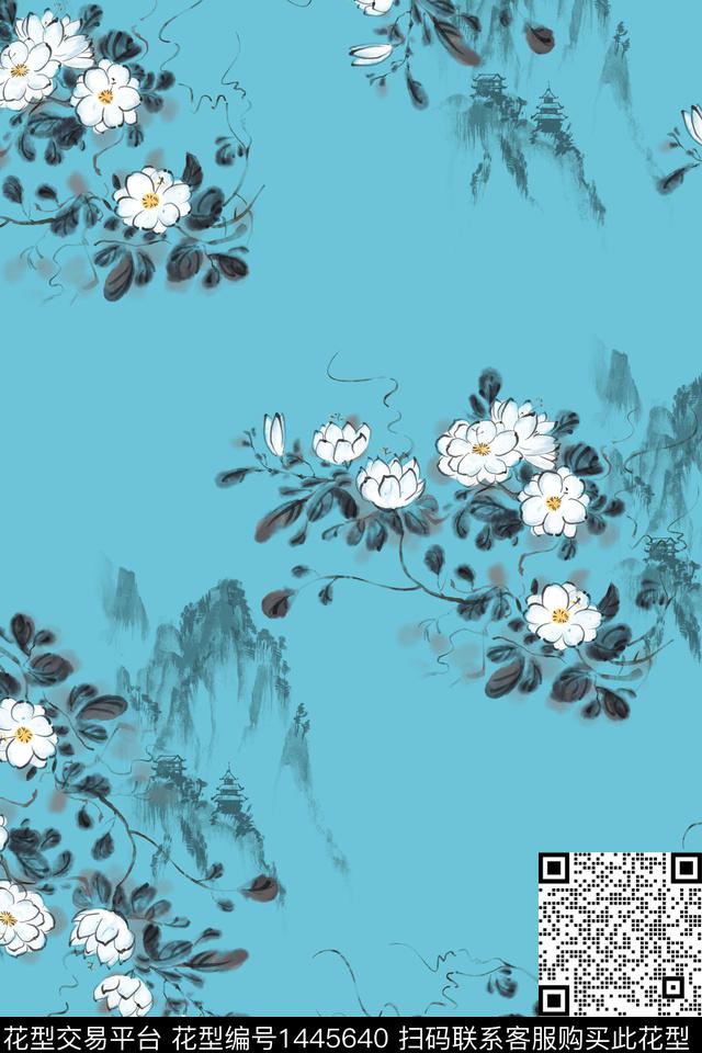 花卉香云纱旗袍数码印花华亿平台下载（图片编号: 1445640） - 瓦栏（Walan）