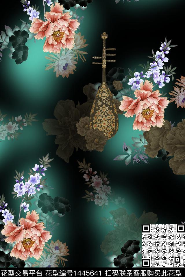 花卉香云纱旗袍数码印花华亿平台下载（图片编号: 1445641） - 瓦栏（Walan）