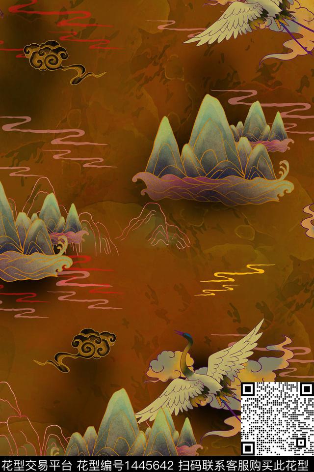 花卉香云纱旗袍数码印花华亿平台下载（图片编号: 1445642） - 瓦栏（Walan）