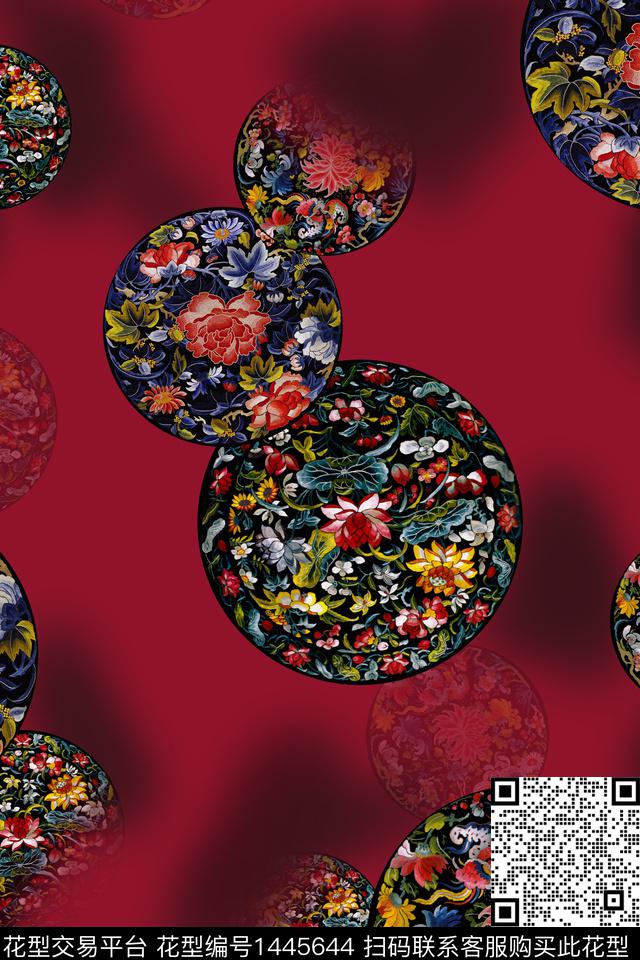 花卉香云纱旗袍数码印花华亿平台下载（图片编号: 1445644） - 瓦栏（Walan）