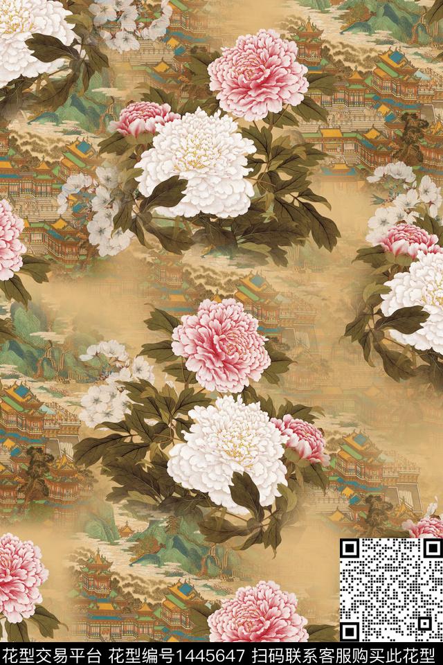 花卉香云纱旗袍数码印花华亿平台下载（图片编号: 1445647） - 瓦栏（Walan）