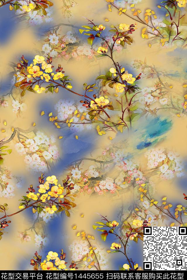 花卉香云纱旗袍数码印花华亿平台下载（图片编号: 1445655） - 瓦栏（Walan）