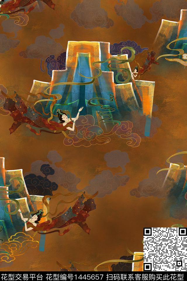 花卉香云纱旗袍数码印花华亿平台下载（图片编号: 1445657） - 瓦栏（Walan）