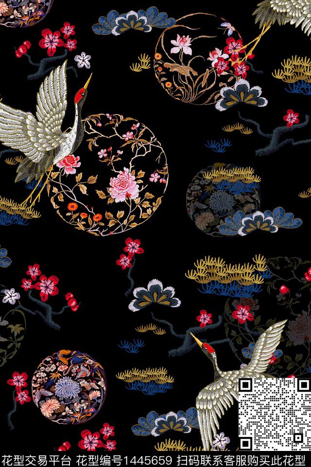 花卉香云纱旗袍数码印花华亿平台下载（图片编号: 1445659） - 瓦栏（Walan）