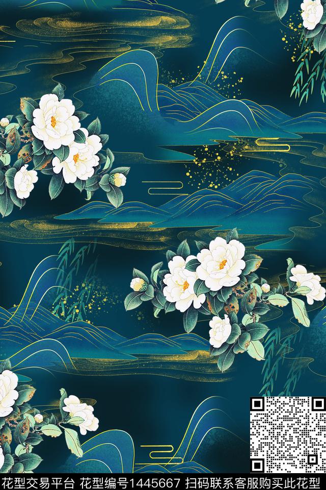 花卉香云纱旗袍数码印花华亿平台下载（图片编号: 1445667） - 瓦栏（Walan）