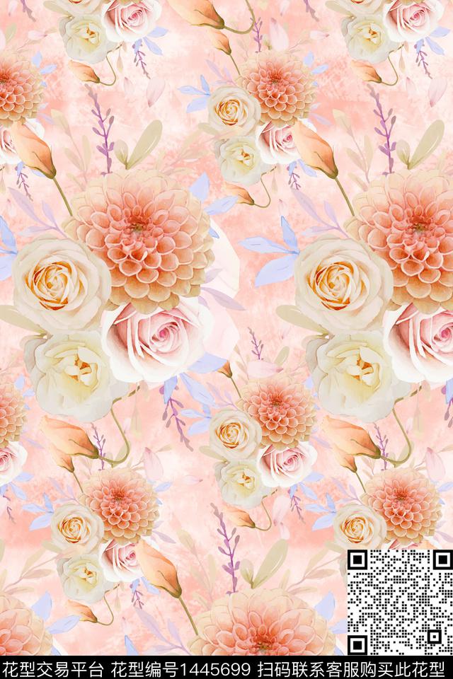复古花卉香云纱数码印花华亿平台下载（图片编号: 1445699） - 瓦栏（Walan）