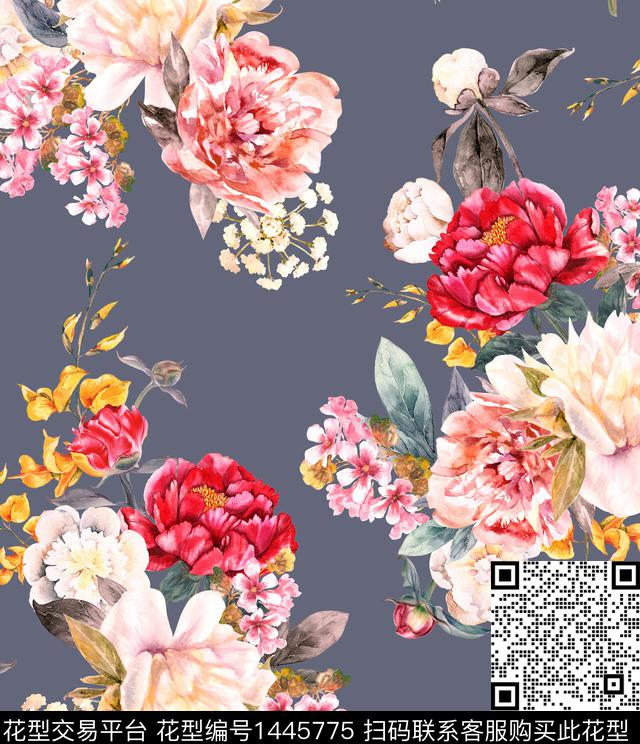 复古花卉大牌风数码印花华亿平台下载（图片编号: 1445775） - 瓦栏（Walan）
