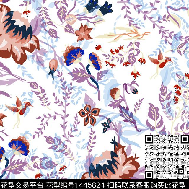 民族花卉传统纹样雪纺数码印花华亿平台下载（图片编号: 1445824） - 瓦栏（Walan）