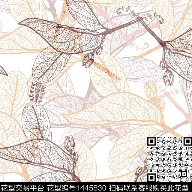 几何绿植树叶大牌风数码印花华亿平台下载（图片编号: 1445830） - 瓦栏（Walan）