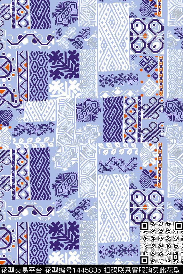 几何传统纹样雪纺数码印花华亿平台下载（图片编号: 1445835） - 瓦栏（Walan）