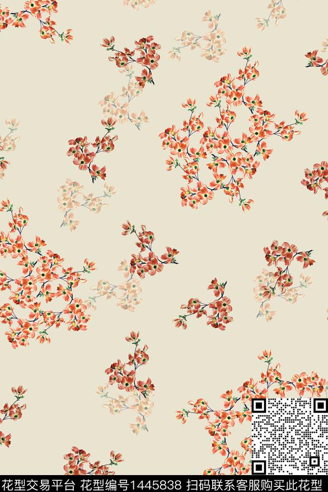 绿植树叶水彩大牌风数码印花华亿平台下载（图片编号: 1445838） - 瓦栏（Walan）