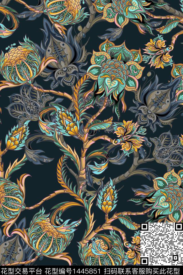 民族风佩斯利抽象数码印花华亿平台下载（图片编号: 1445851） - 瓦栏（Walan）