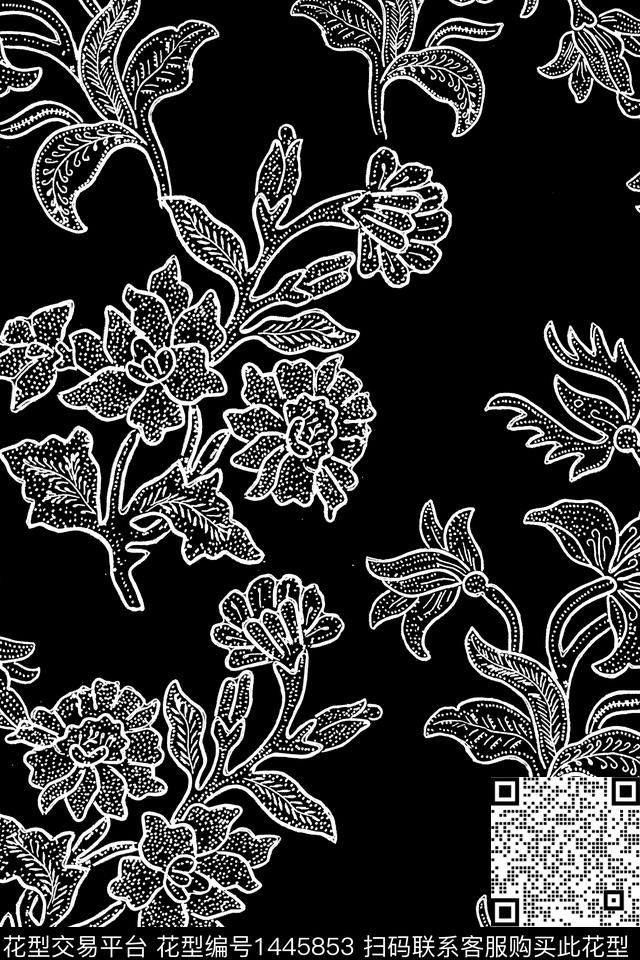 时尚花卉真丝数码印花华亿平台下载（图片编号: 1445853） - 瓦栏（Walan）