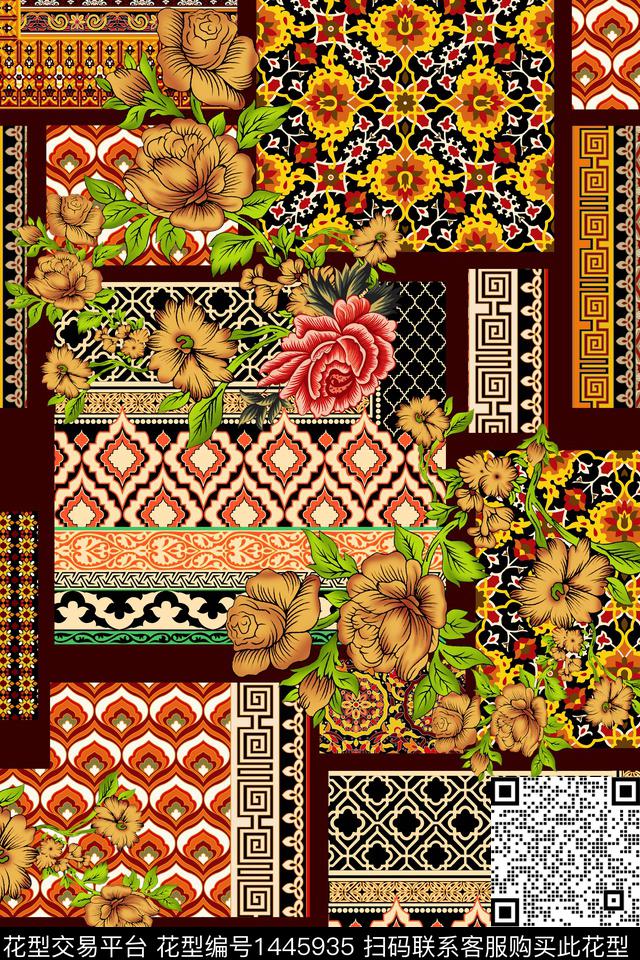 中东民族风花卉数码印花华亿平台下载（图片编号: 1445935） - 瓦栏（Walan）