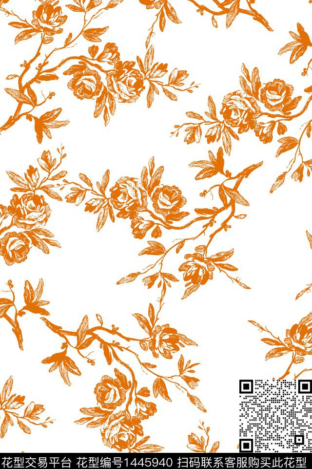 复古花卉大牌风数码印花华亿平台下载（图片编号: 1445940） - 瓦栏（Walan）