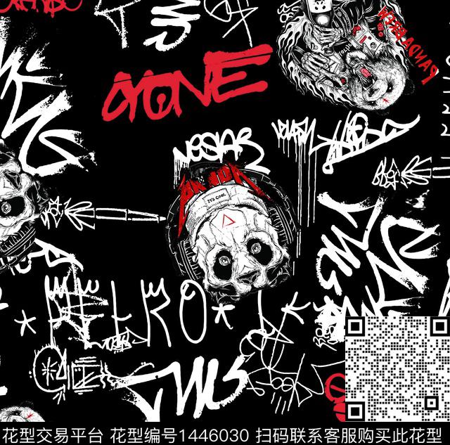 字母卡通熊猫数码印花华亿平台下载（图片编号: 1446030） - 瓦栏（Walan）