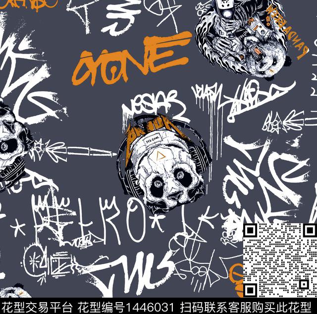 字母卡通熊猫数码印花华亿平台下载（图片编号: 1446031） - 瓦栏（Walan）