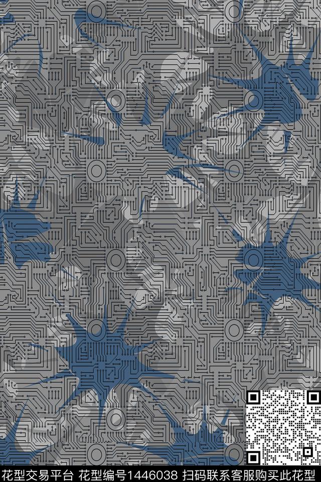 纹理几何蓝色数码印花华亿平台下载（图片编号: 1446038） - 瓦栏（Walan）