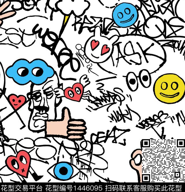 字母鲨鱼涂鸦数码印花华亿平台下载（图片编号: 1446095） - 瓦栏（Walan）