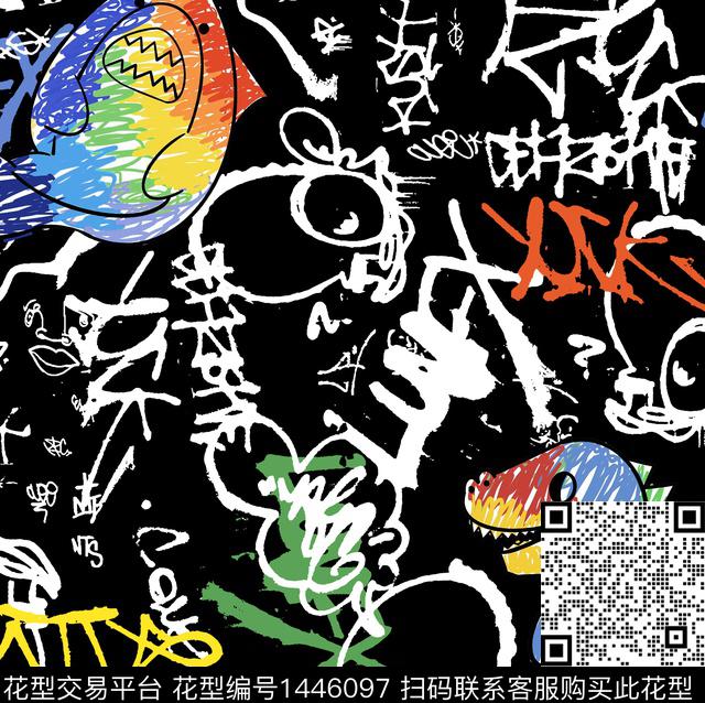 字母鲨鱼涂鸦数码印花华亿平台下载（图片编号: 1446097） - 瓦栏（Walan）