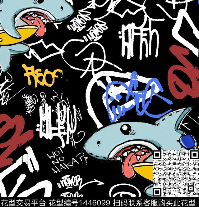 字母鲨鱼涂鸦数码印花华亿平台下载（图片编号: 1446099） - 瓦栏（Walan）