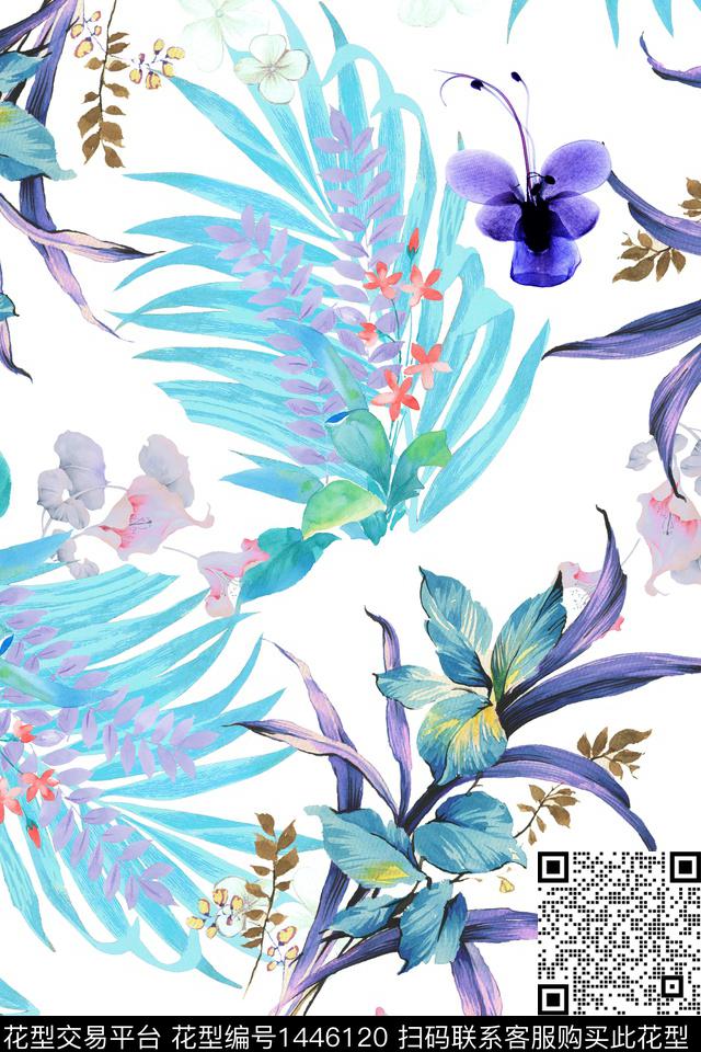 绿植树叶花卉大牌风数码印花华亿平台下载（图片编号: 1446120） - 瓦栏（Walan）